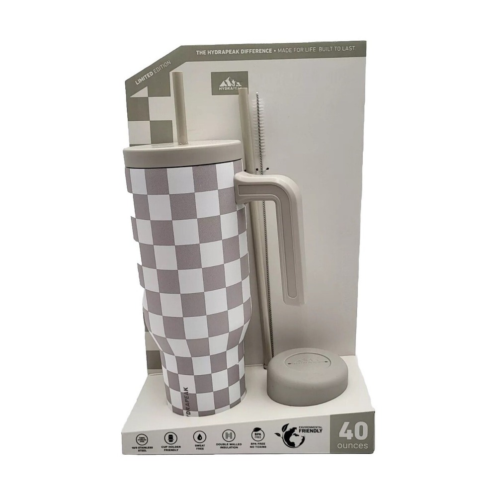 New Hydrapeak Voyager 40oz Steel Tumbler Limited Edition Checkered Cream